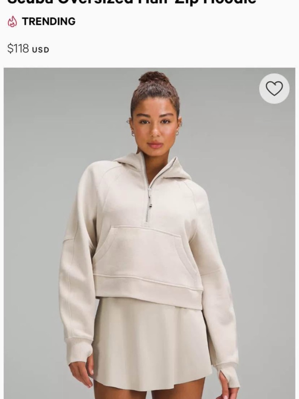 lululemon Scuba Cream Half-Zip Hoodie with Gold Zipper size XS/S